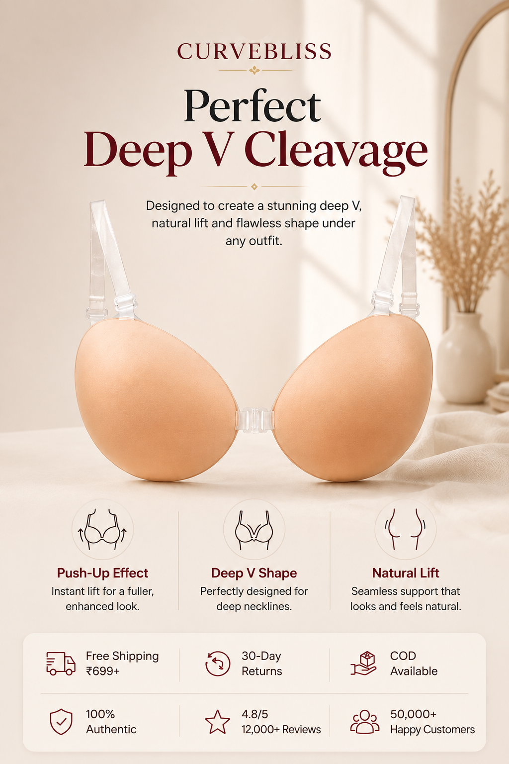 CurveBliss Pure Lift Silicone-Free Adhesive Bra