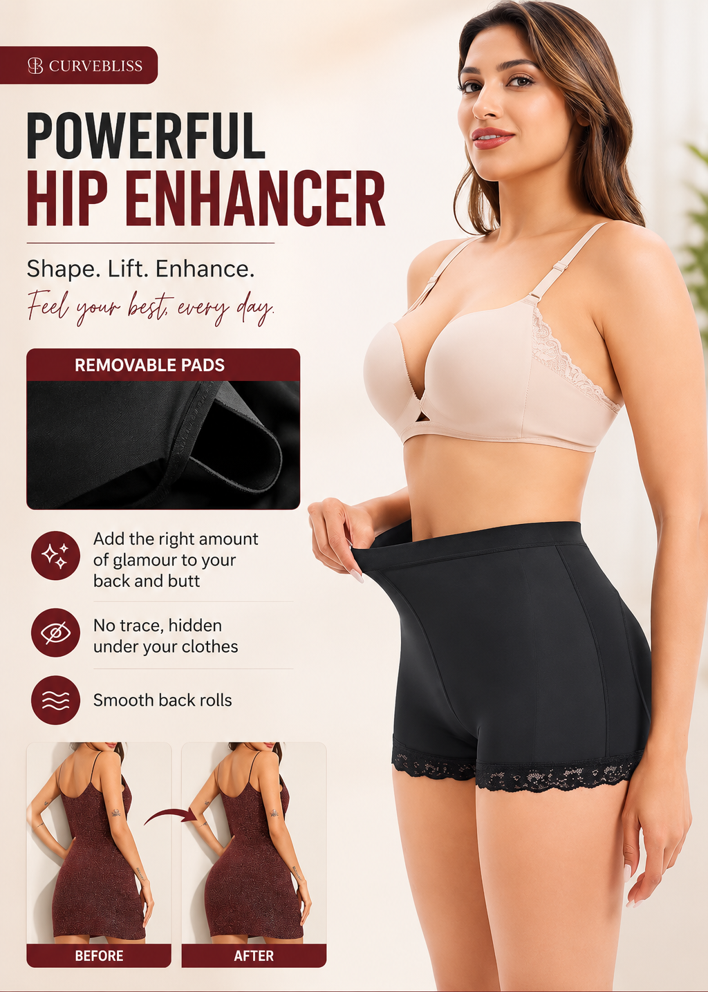 CurveBliss LaceLift Padded Panty – Butt Enhancing Shaping Brief