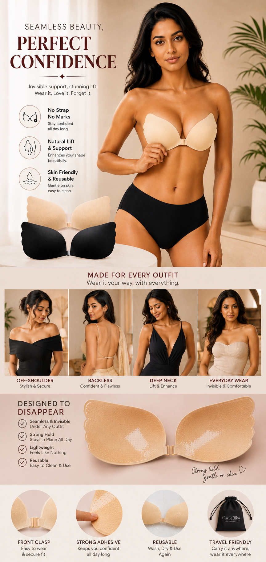 Backless Pushup Bra – Self-Adhesive